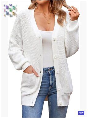 100% Cotton Cardigan Sweater Oversized Button Down Knit with Pockets Fall
